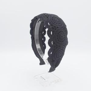 VeryShine Black crochet circle pattern headband for women