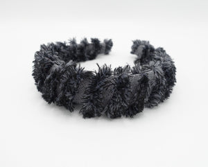 VeryShine Black denim frayed edge padded wrap headband stylish hair accessory for women