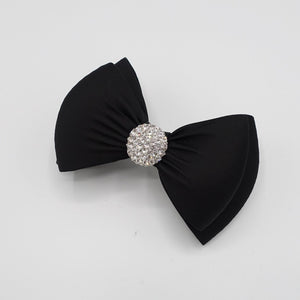 VeryShine black satin hair bow rhinestone embellished bow french barrette