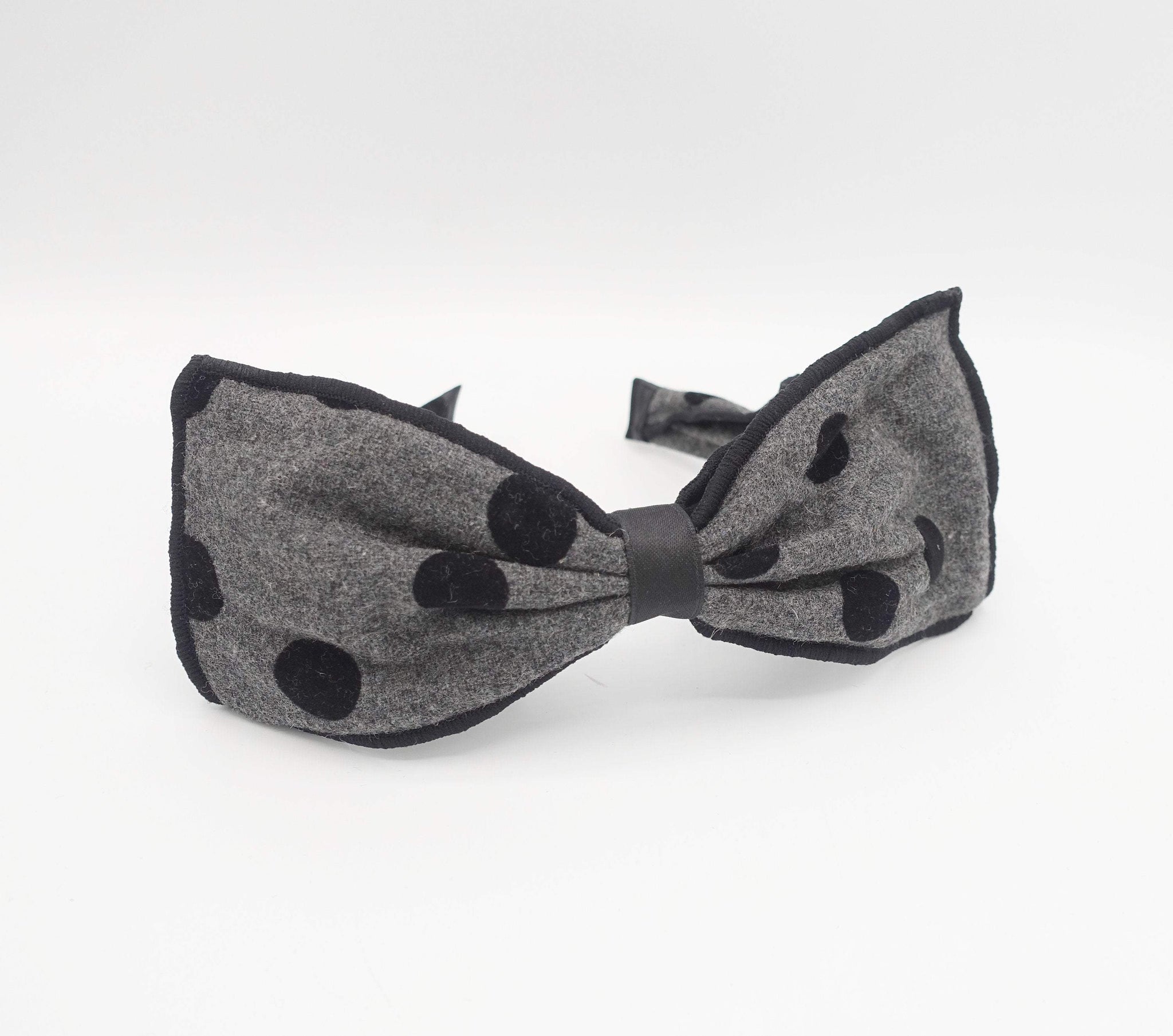 VeryShine black velvet dot woolen bow headband wired hair bow for women