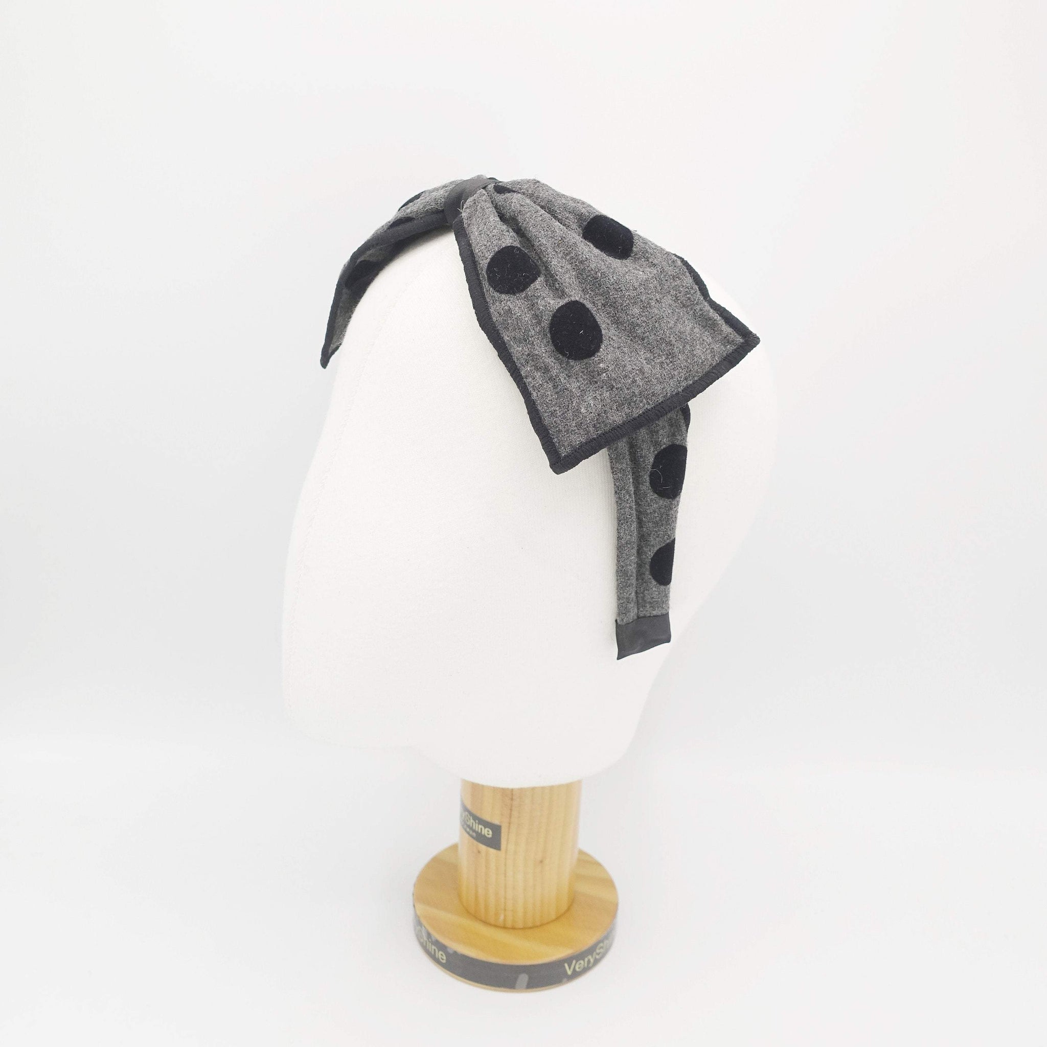 VeryShine black velvet dot woolen bow headband wired hair bow for women