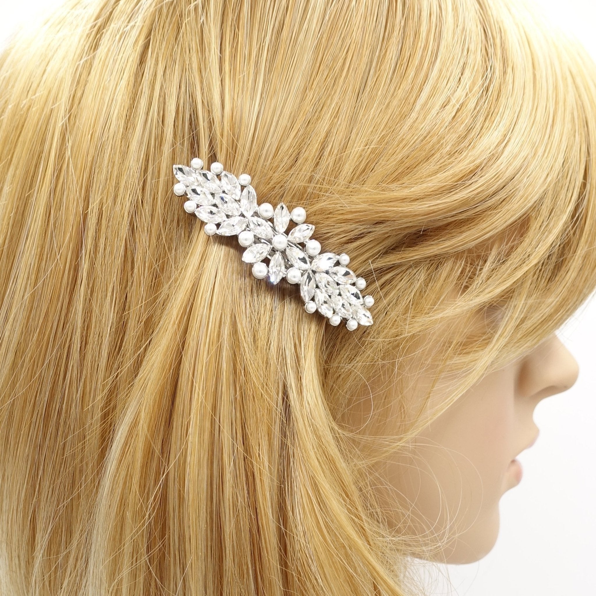 VeryShine bling rhinestone pearl hair barrette flower petal side hair barrette