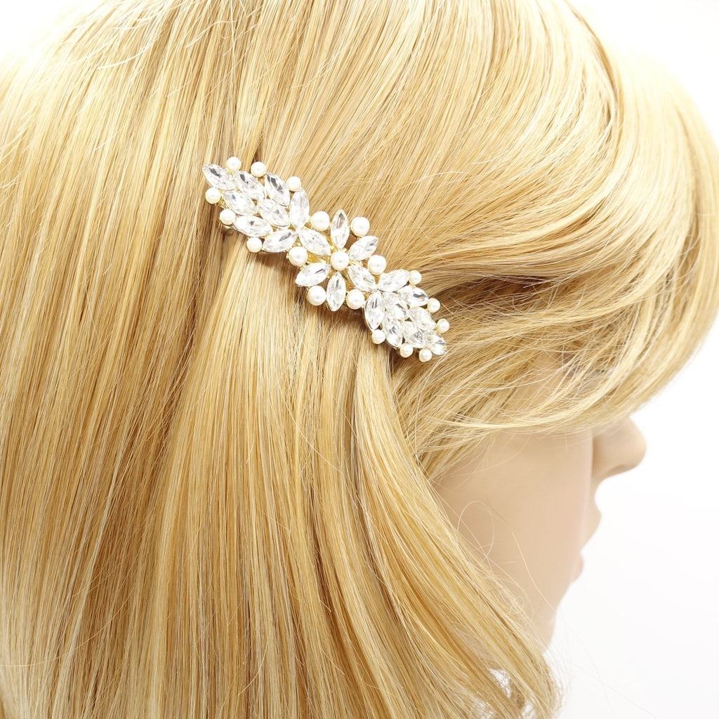 VeryShine bling rhinestone pearl hair barrette flower petal side hair barrette