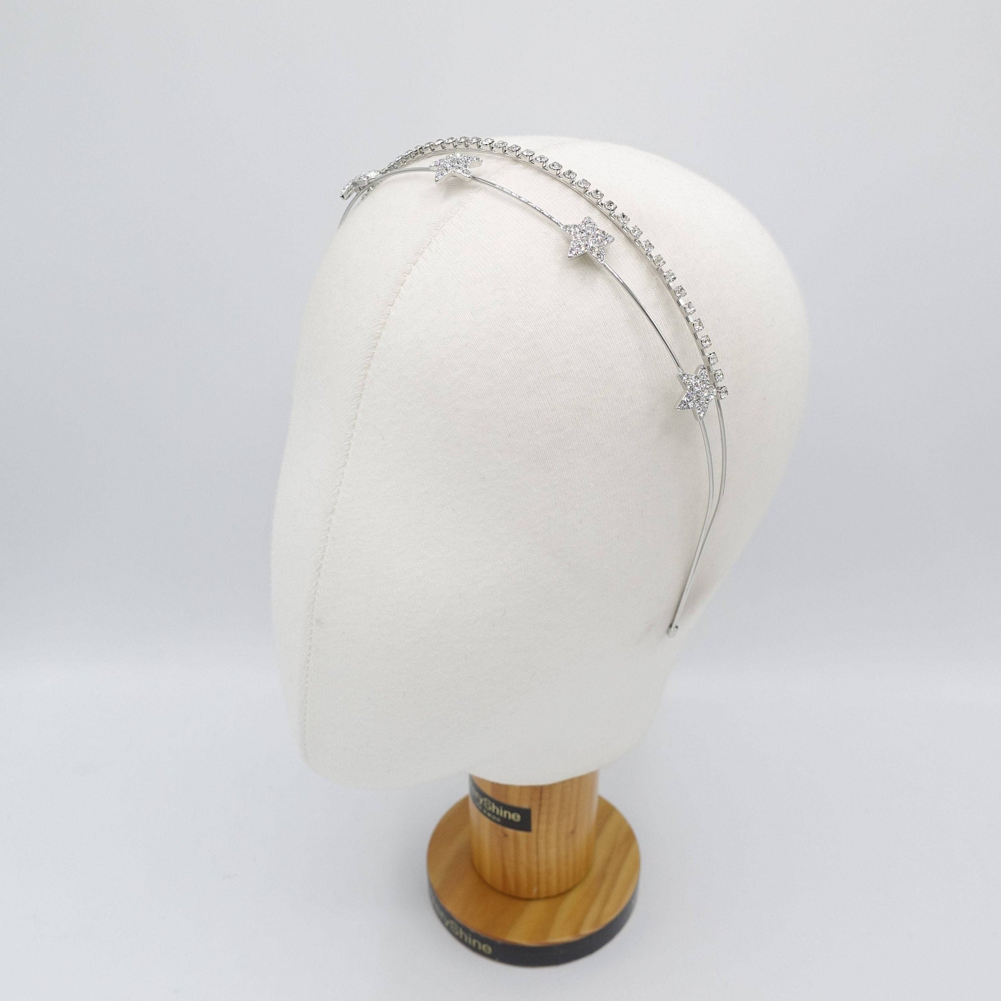 VeryShine bling star rhinestone double strand metal thin hairband for women