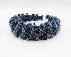 VeryShine Blue denim frayed edge padded wrap headband stylish hair accessory for women