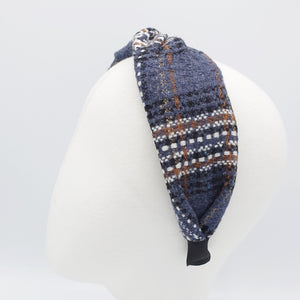 VeryShine Blue gray plaid tweed headband thick twist hairband Fall Winter hair accessory for women