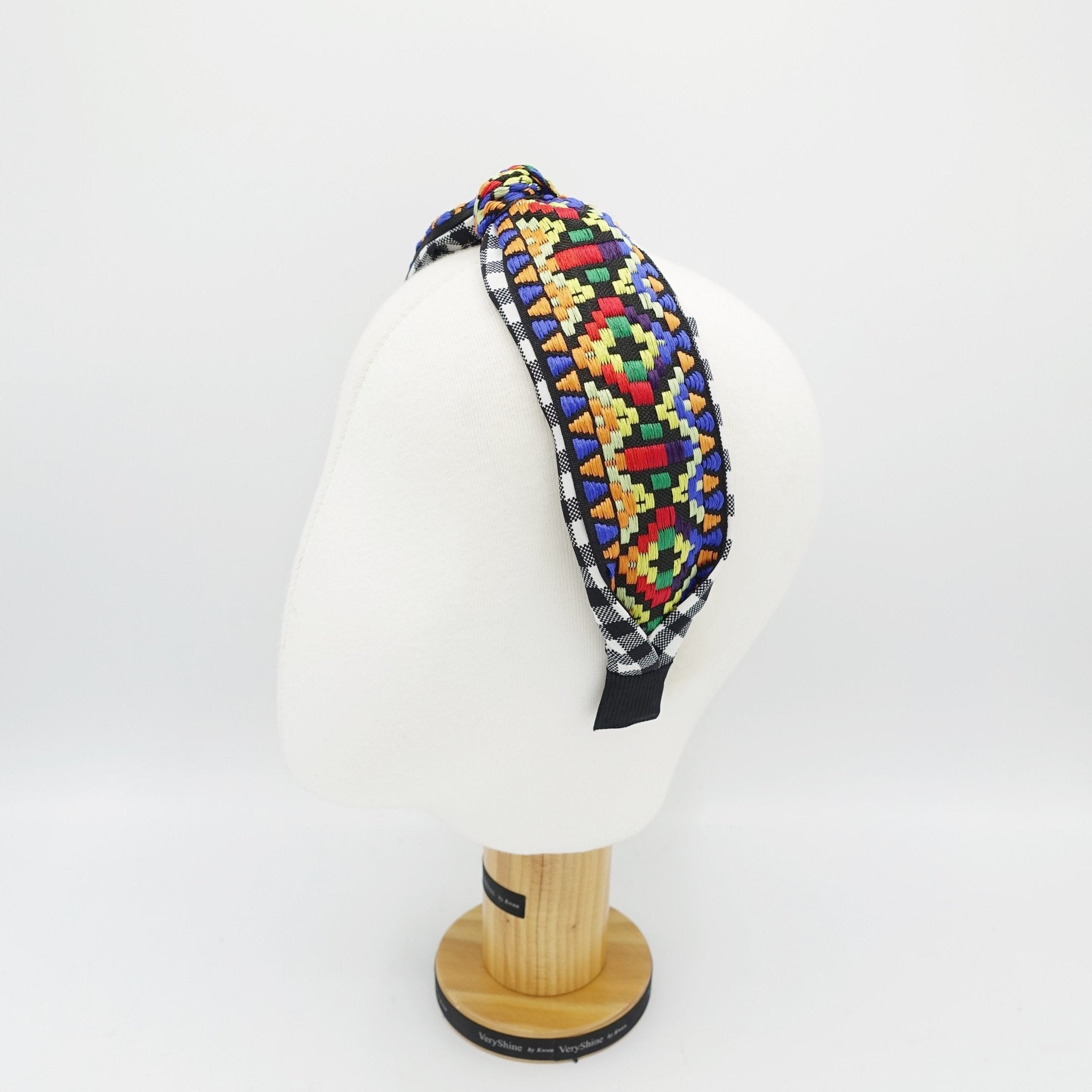 VeryShine bohemian pattern embroidery headband knot gingham check hairband women hair accessory