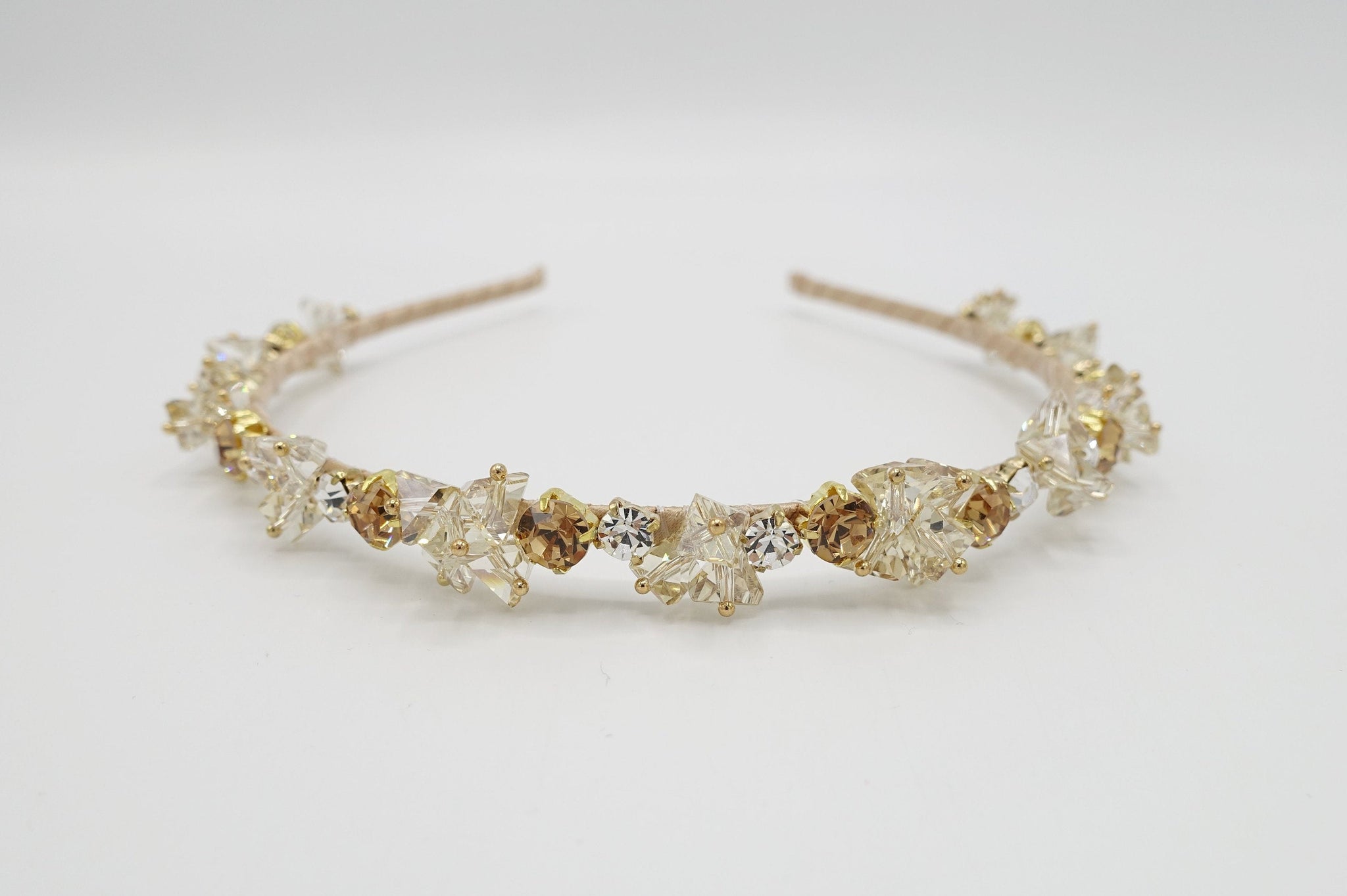 VeryShine Bridal acc. Champagne luxury crystal rhinestone headband polyhedron jewel beaded hairband for women