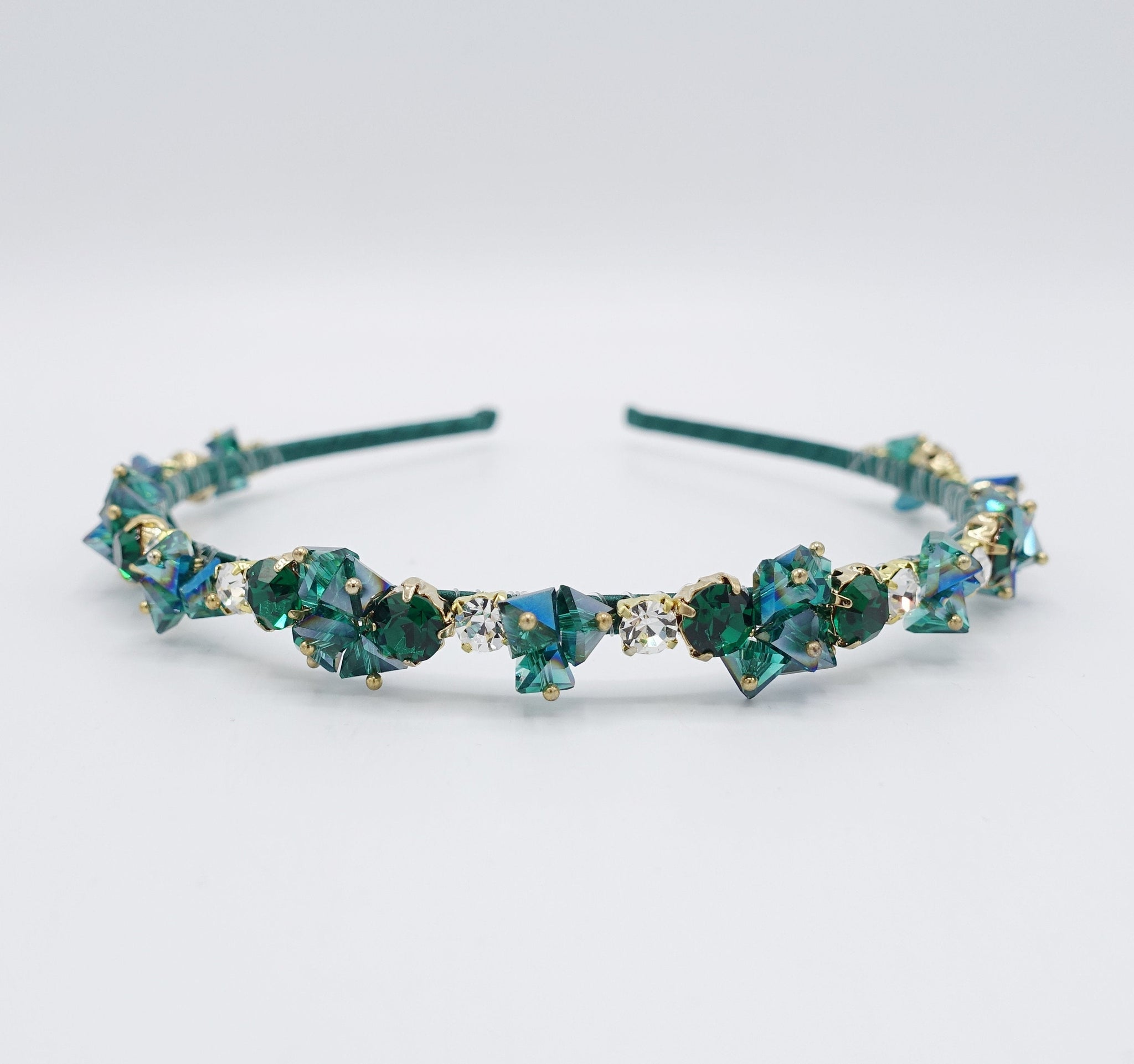 VeryShine Bridal acc. Emerald luxury crystal rhinestone headband polyhedron jewel beaded hairband for women