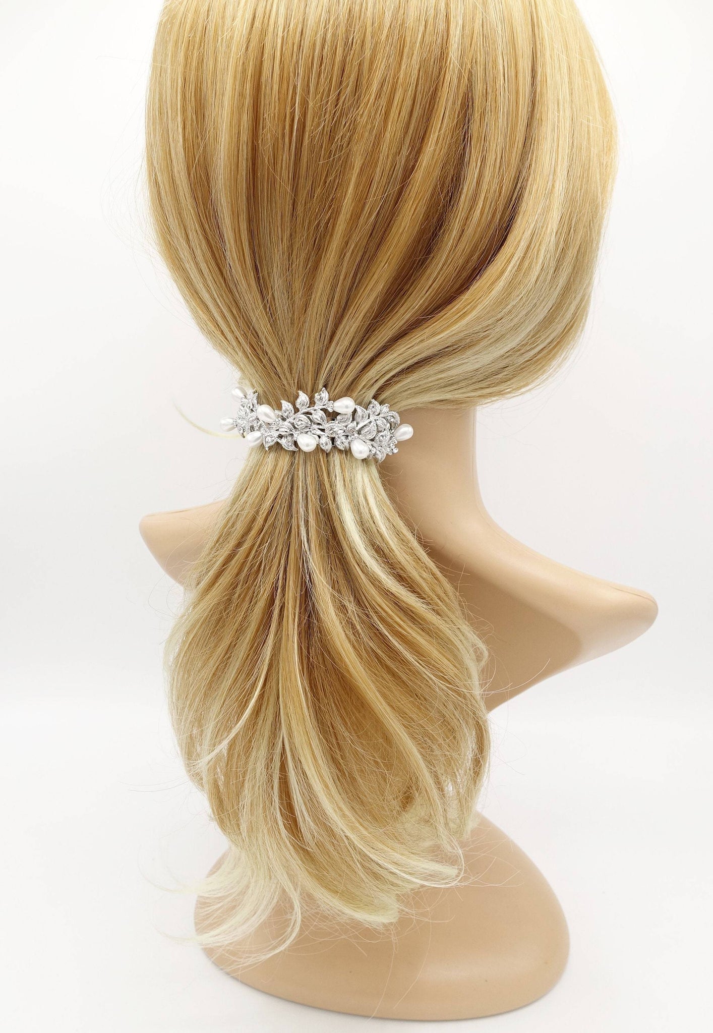 VeryShine bridal hair barrette pearl rhinestone hair barrette flower stem wedding hair accessory