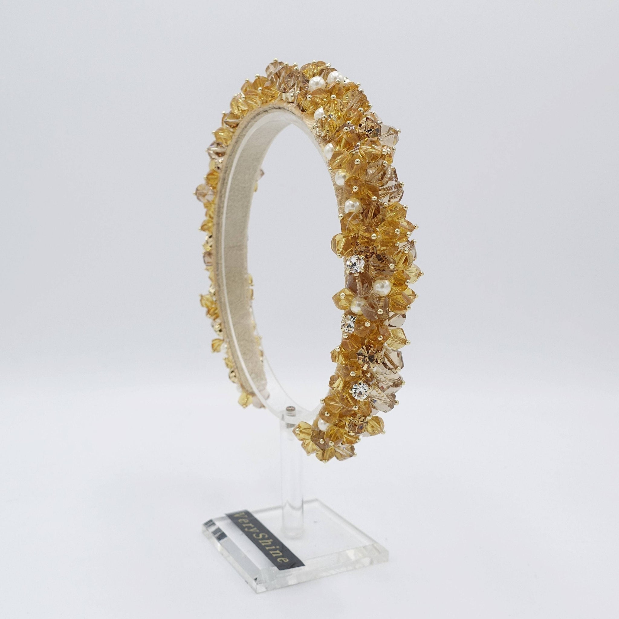 VeryShine bridal headband crystal pearl beaded hairband rhinestone jewel hair accessory for women
