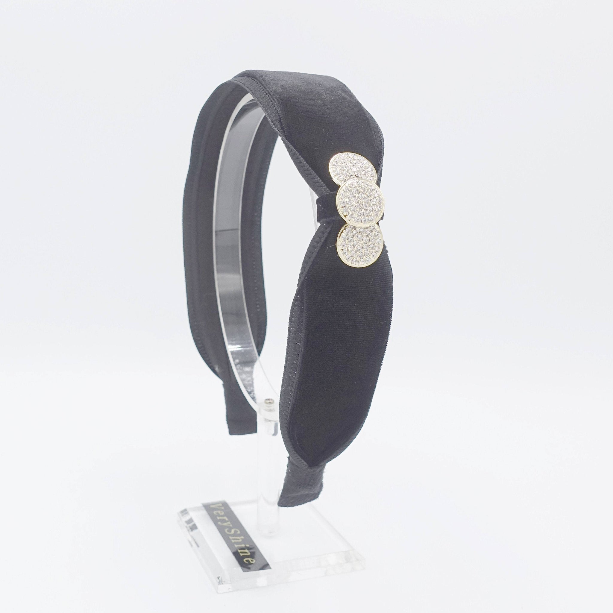 VeryShine buckle velvet headband rhinestone embellished black hairband for women