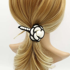 VeryShine camellia flower white pearl ball embellished half moon hair clip