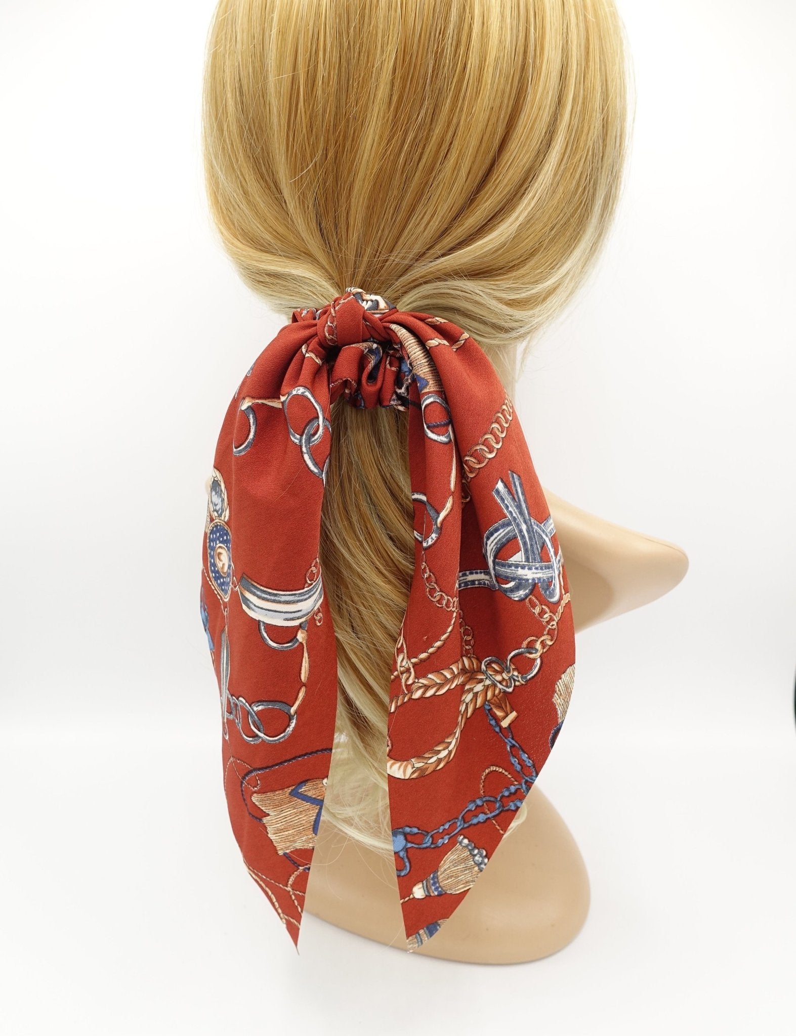 satin print hair bow tassel strap print scarf tail hair bow for