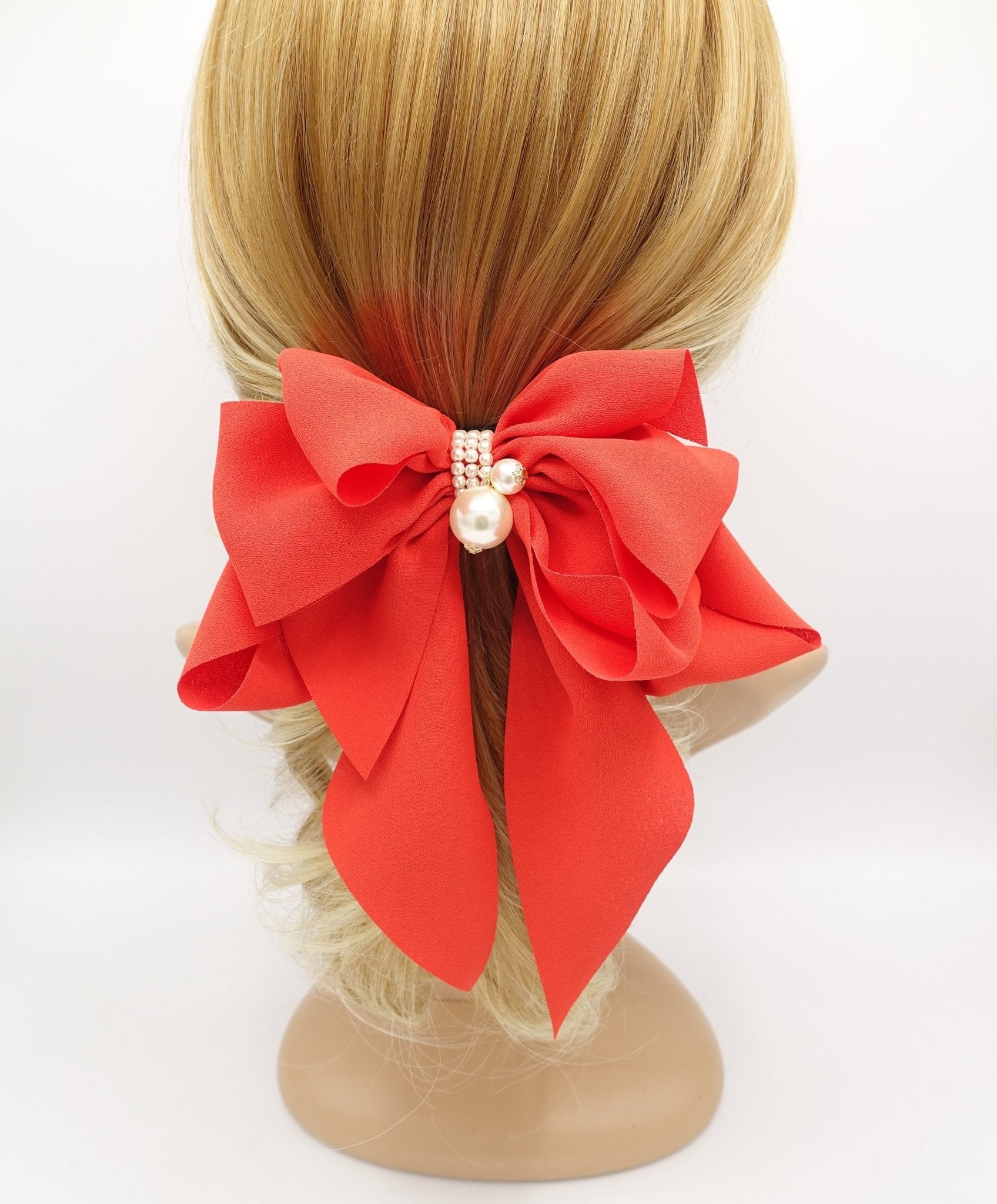 chiffon hair bow in red 