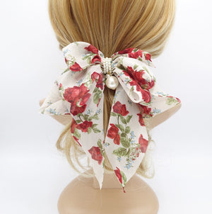 VeryShine chiffon floral hair bow pearl embellished hair accessory