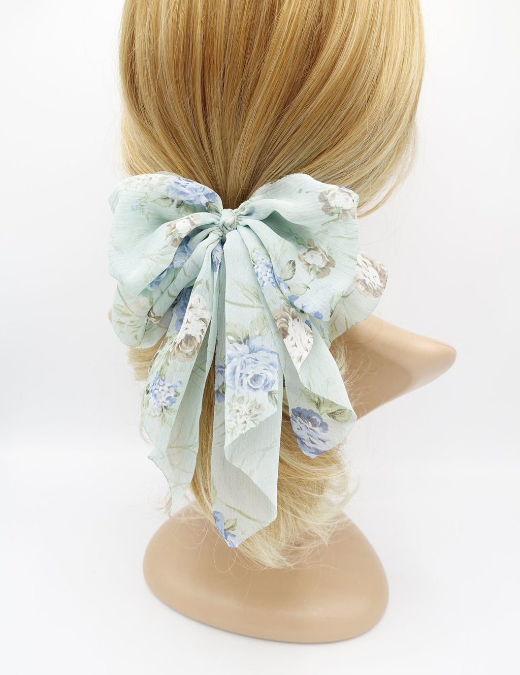 VeryShine chiffon flower print bow droopy floral  layered style bow hair accessory for women