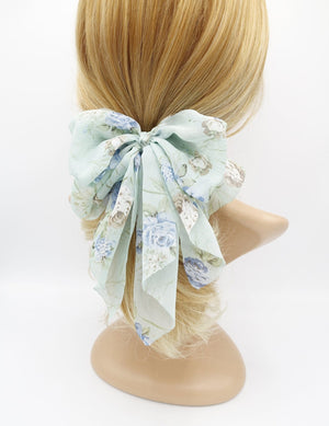 VeryShine chiffon flower print bow droopy floral  layered style bow hair accessory for women