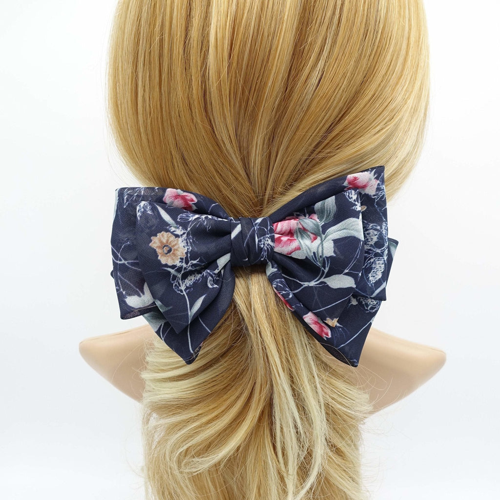 VeryShine chiffon layered hair bow floral plant print hair accessory for women