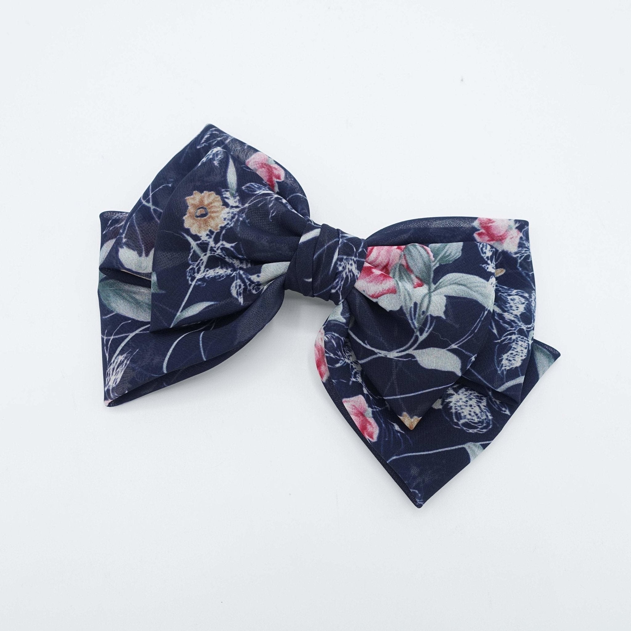 VeryShine chiffon layered hair bow floral plant print hair accessory for women