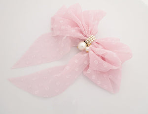 VeryShine chiffon vertical stripe dot pattern hair bow with long tail french barrette women hair accessory