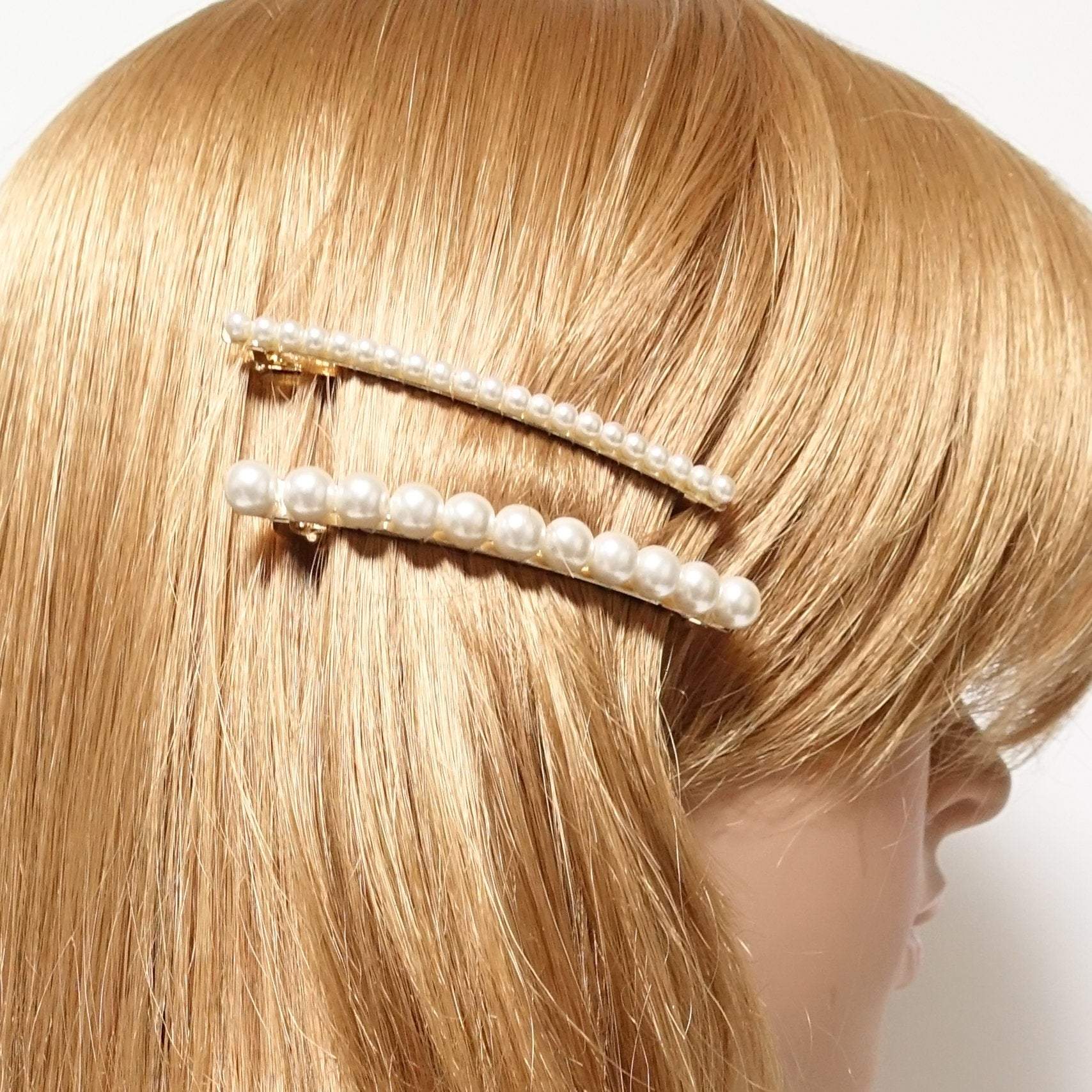 VeryShine A Set of 2 Pearl Decorated French Barrette Basic Pearl Hair Clip Woman Hair Accessory