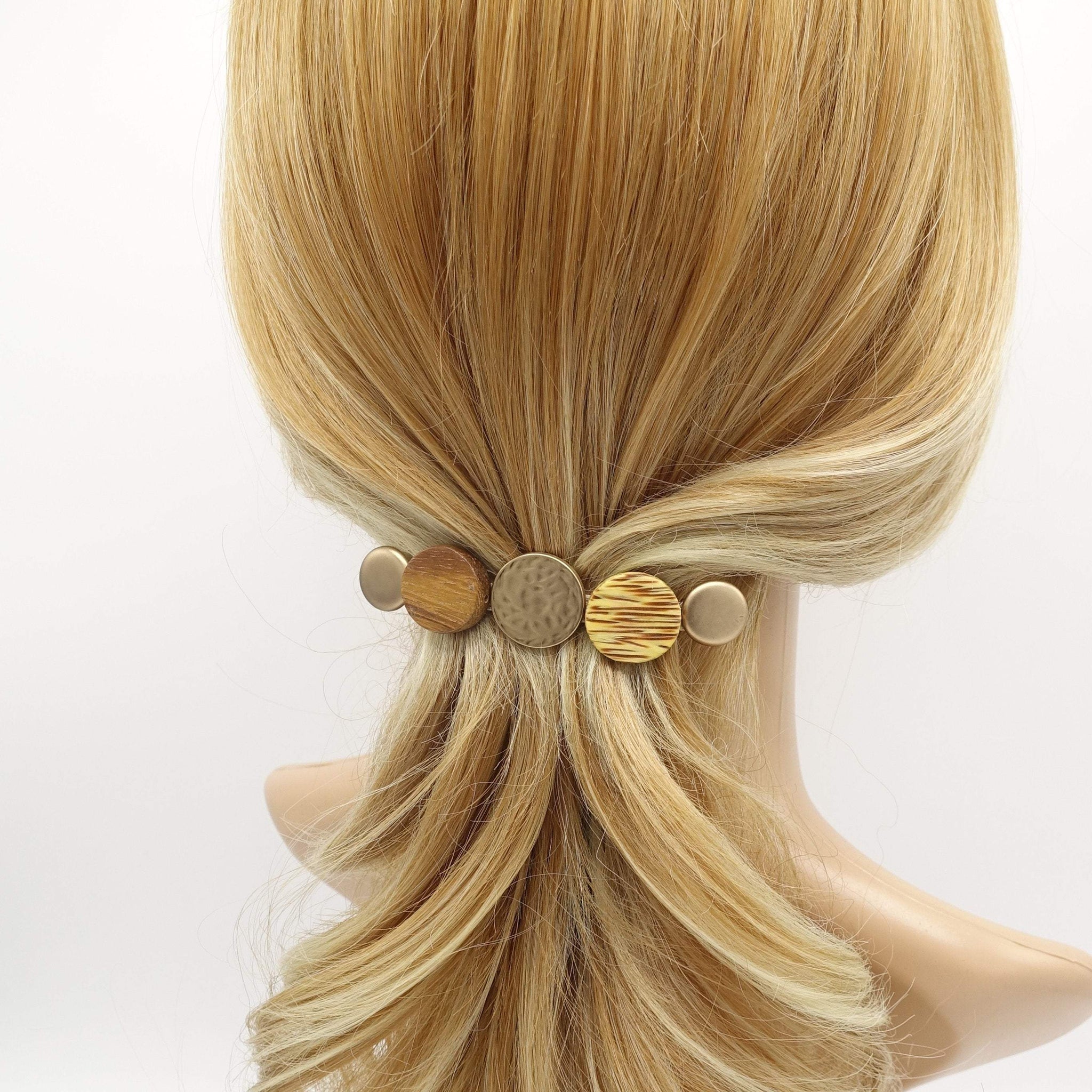 VeryShine claw/banana/barrette barrette yellow wood metal embellished hair barrette nacre hair clip for women