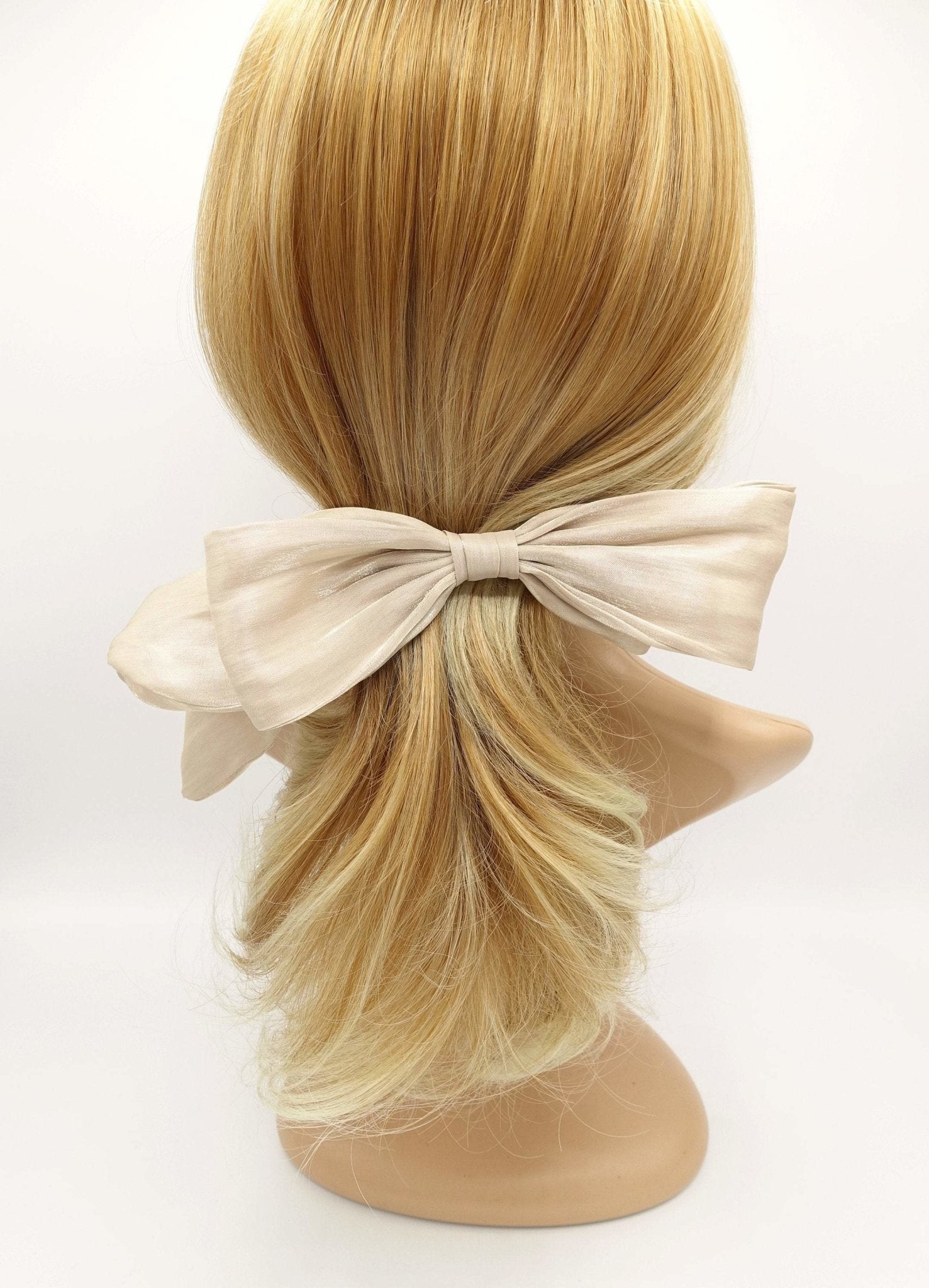 VeryShine claw/banana/barrette Beige asymmetric organza hair bow stylish hair accessory for women