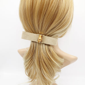 VeryShine claw/banana/barrette Beige bamboo buckle embellished suede hair bow barrette luxury hair accessory for women