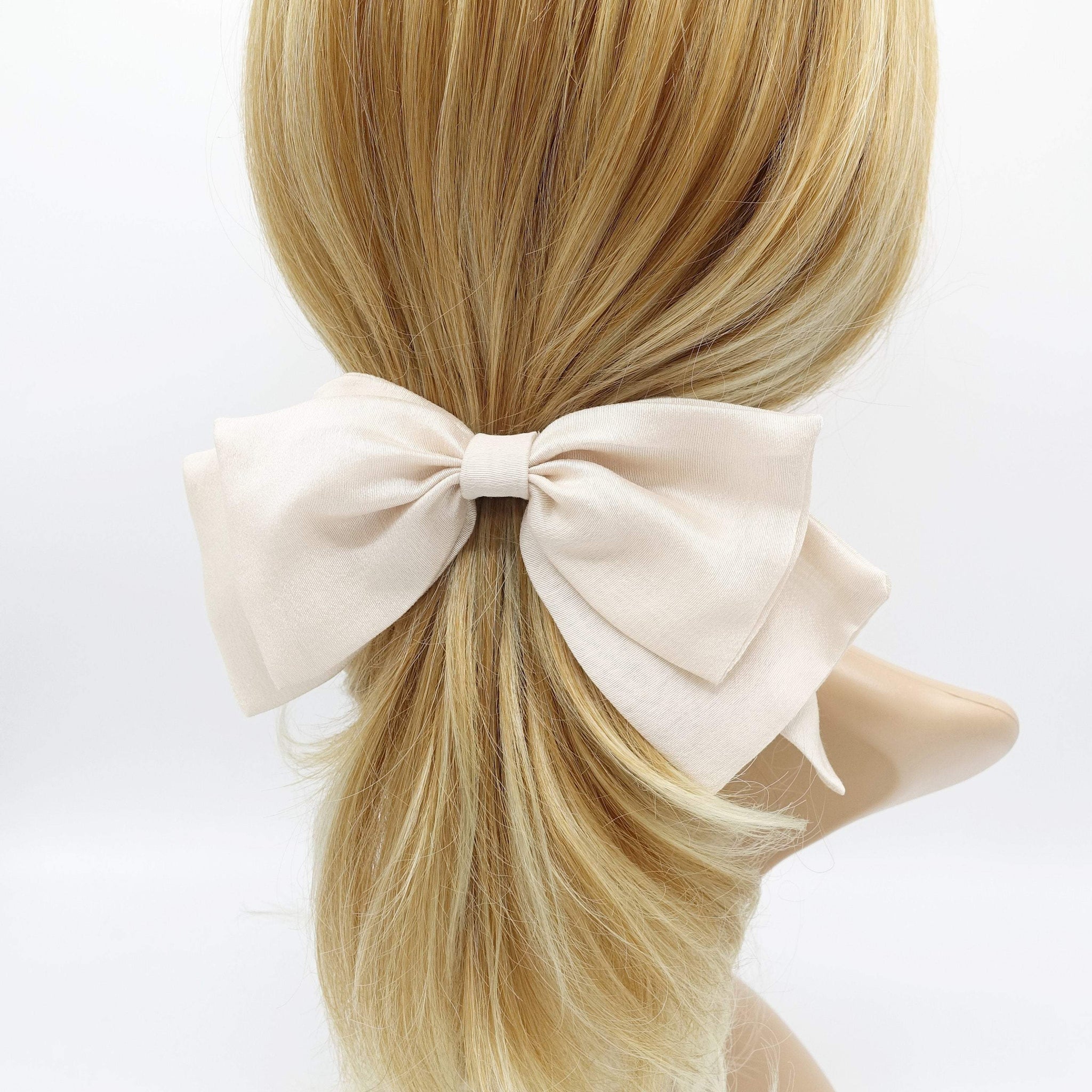 VeryShine claw/banana/barrette Beige floppy hair bow stacked hair bow for women