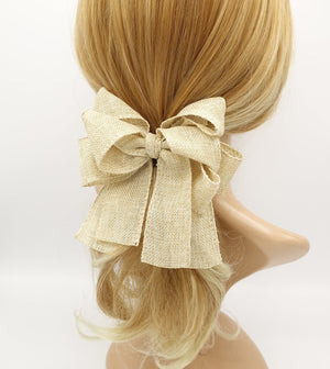 VeryShine claw/banana/barrette Beige linen hair bow Spring Summer twin hair bow accessory for women