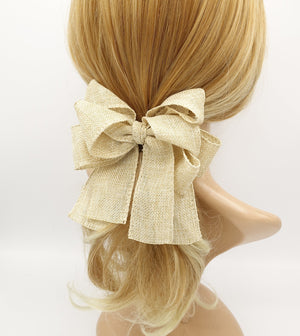 VeryShine claw/banana/barrette Beige natural hair bow jute blend Spring Summer twin hair bow accessory for women