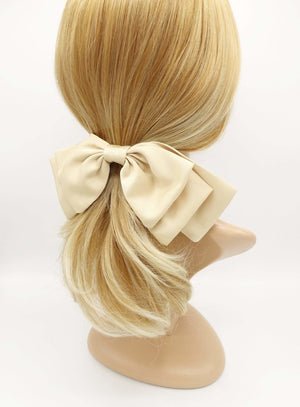 VeryShine claw/banana/barrette Beige satin double stacked hair bow for women