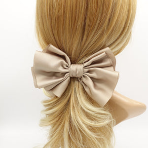 VeryShine claw/banana/barrette Beige satin pleated hair bow multi-layered Spring Summer basic hair bow for women