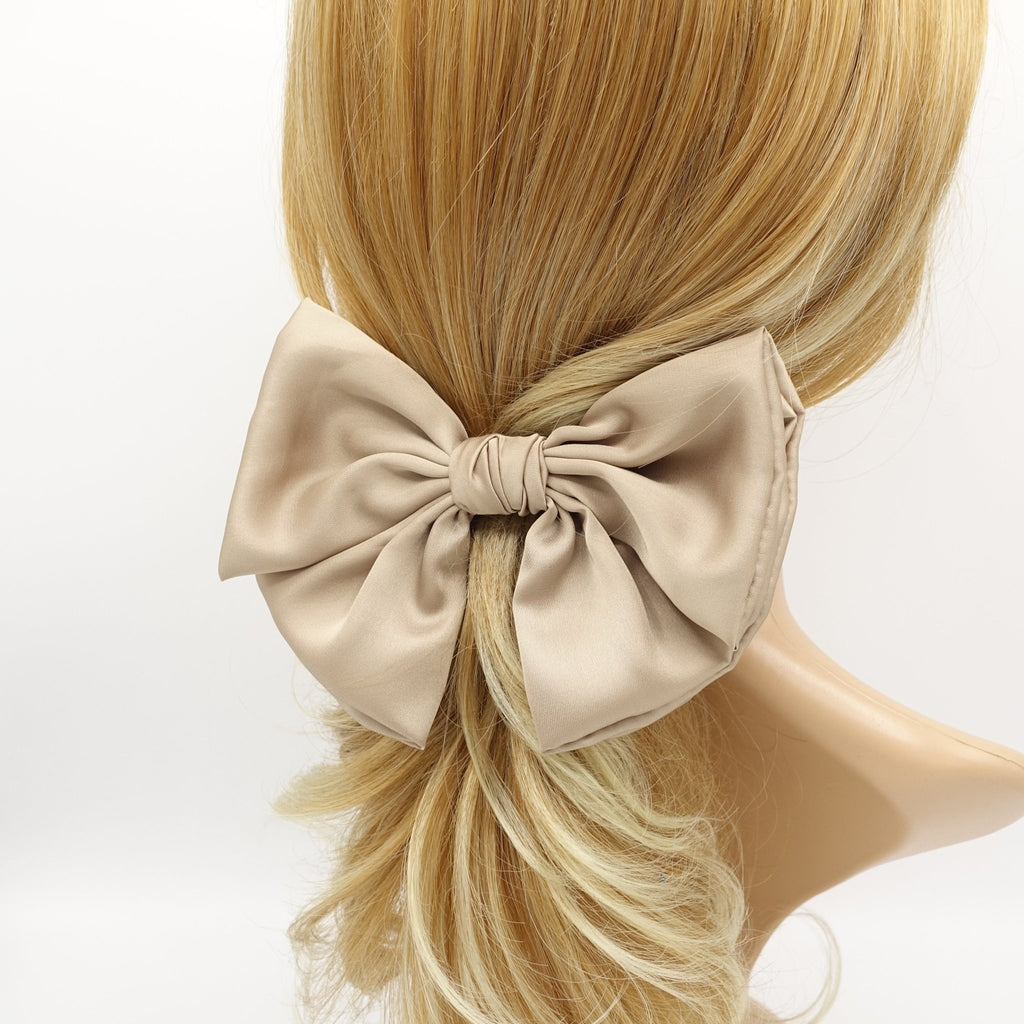 VeryShine claw/banana/barrette Beige satin semicircle hair bow for women