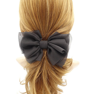 VeryShine claw/banana/barrette Black chiffon pleated hair bow multi-layered Spring Summer basic hair bow for women