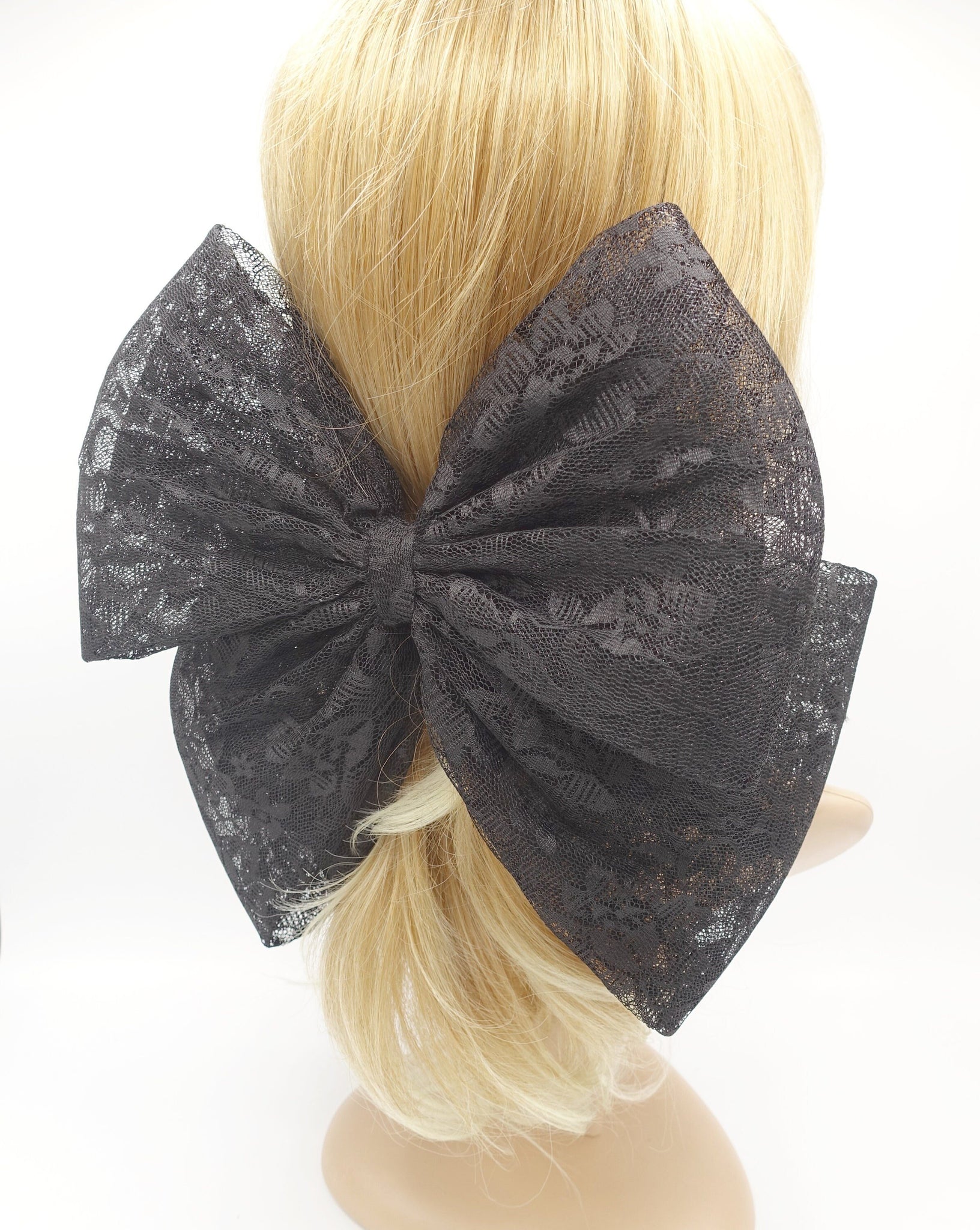 VeryShine claw/banana/barrette Black lace patterned Jumbo bow event cosplay hair accessory for women