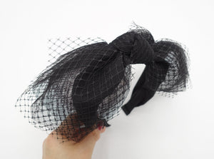 VeryShine claw/banana/barrette black mesh tulle hair bow voluminous veil bow knot headband fascinator hair accessory for women
