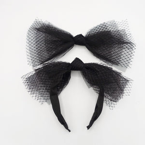 VeryShine claw/banana/barrette black mesh tulle hair bow voluminous veil bow knot headband fascinator hair accessory for women