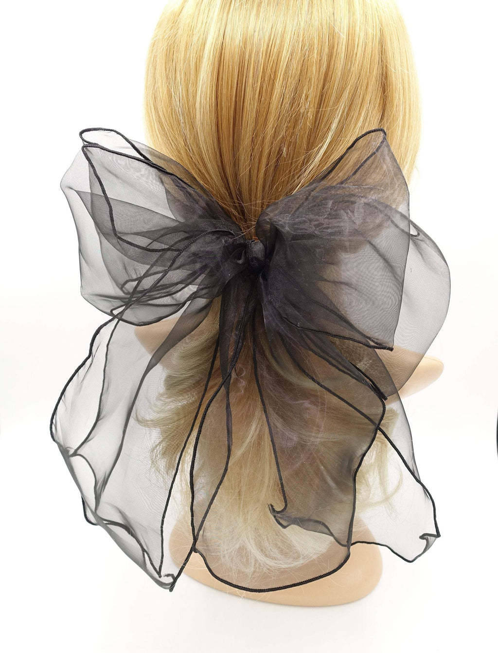 VeryShine claw/banana/barrette Black organza double layered bow for women
