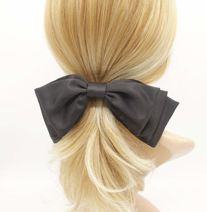 VeryShine claw/banana/barrette Black satin double stacked hair bow for women