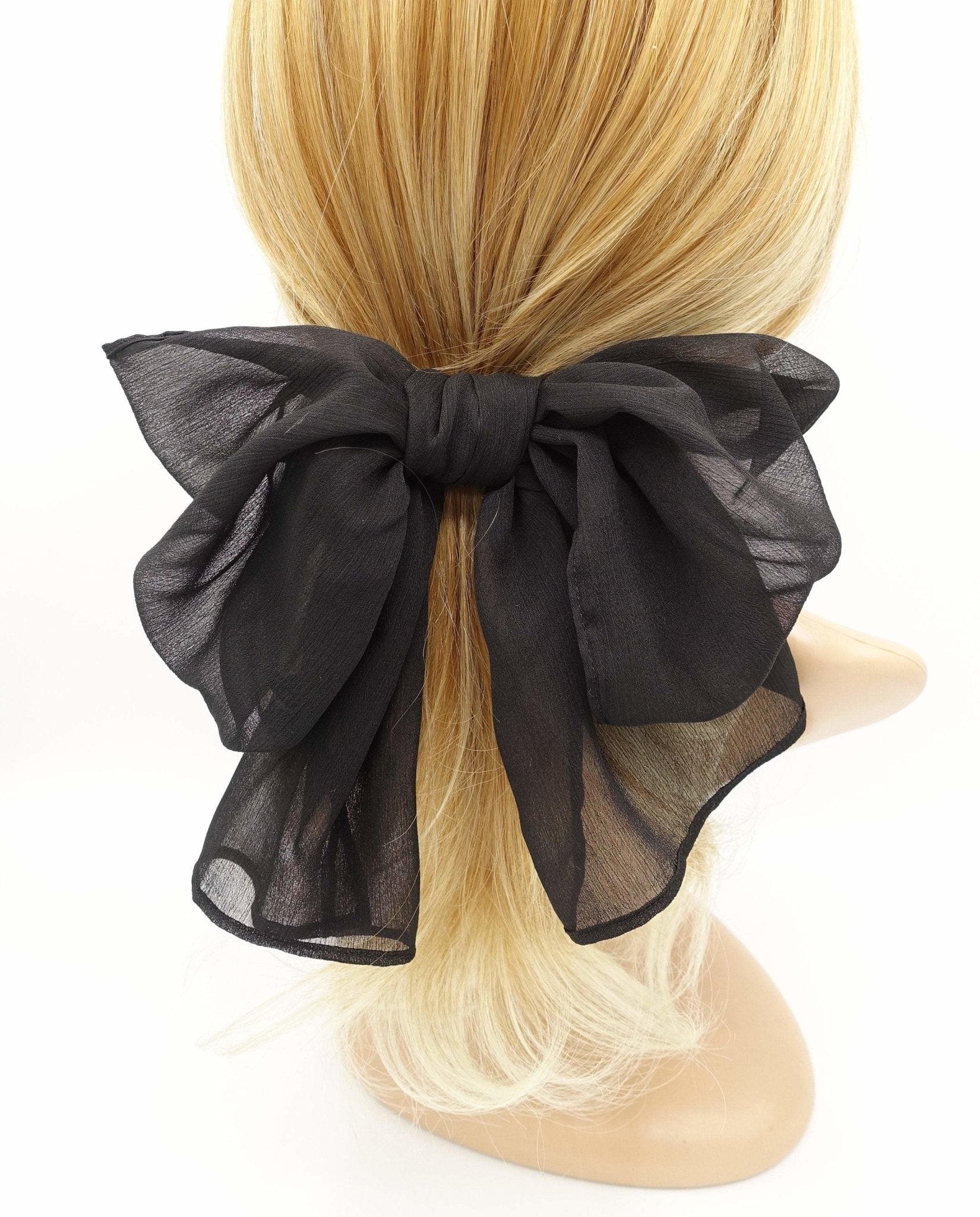 VeryShine claw/banana/barrette Black Spring hair bow rolled hem chiffon hair bow barrette accessory for women