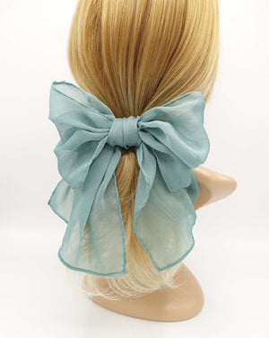VeryShine claw/banana/barrette Blue green Spring hair bow rolled hem chiffon hair bow barrette accessory for women
