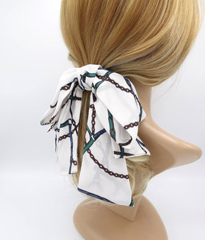 VeryShine claw/banana/barrette Cream white chain strap print chiffon hair bow big layered tail bow stylish hair accessory for women