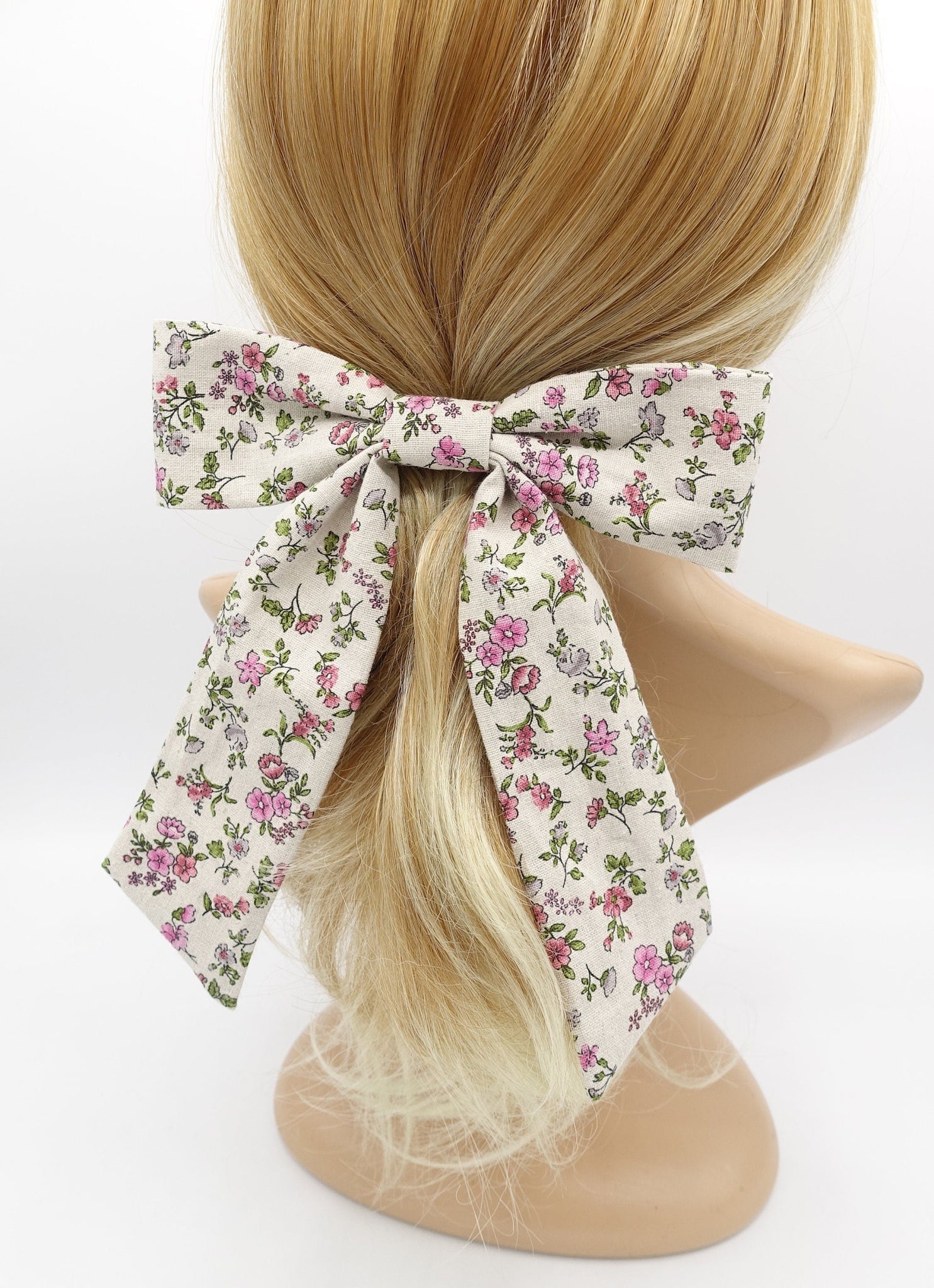 VeryShine claw/banana/barrette Cream white floral cotton hair bow for women