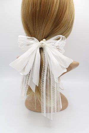 VeryShine claw/banana/barrette Cream white lace organza hair bow mix and match multi layered hair bow for women