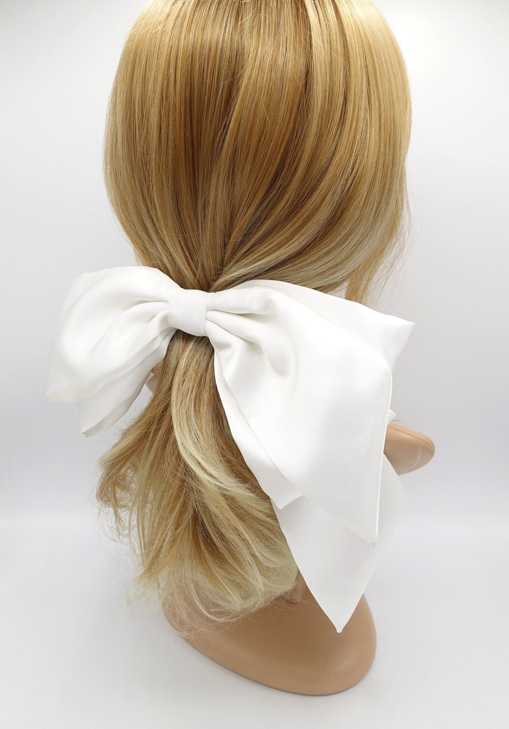 VeryShine claw/banana/barrette Cream white oversized hair bow satin asymmetric hair bow for women