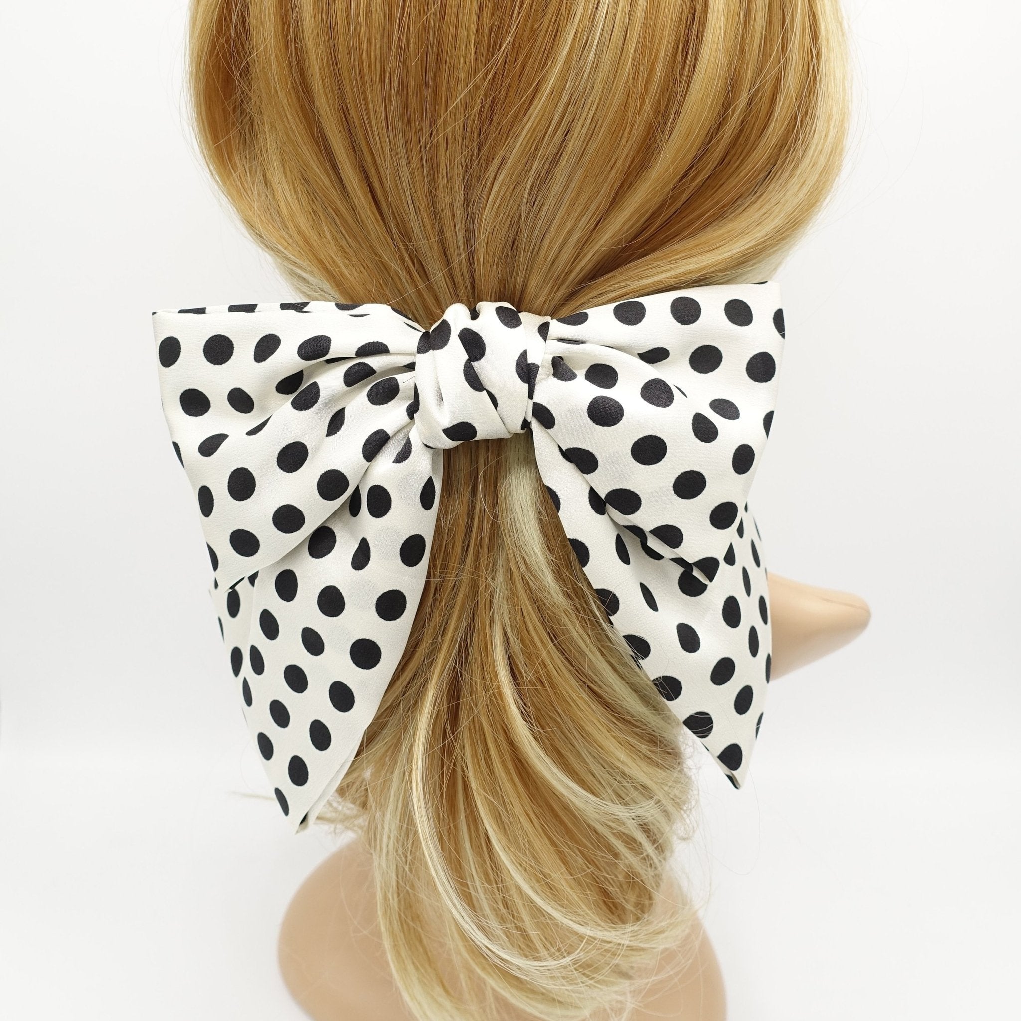 VeryShine claw/banana/barrette Cream white polka dot hair bow silk satin glossy hair french barrette for women