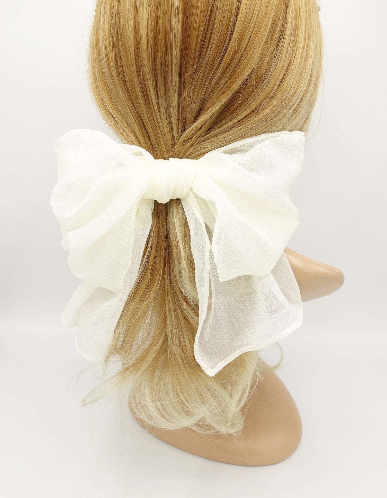 VeryShine claw/banana/barrette Cream white Spring hair bow rolled hem chiffon hair bow barrette accessory for women