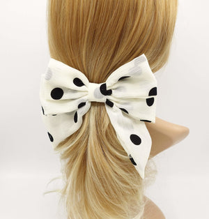 VeryShine claw/banana/barrette Cream white velvet dotted chiffon hair bow cute style crinkled fabric hair accessory for women